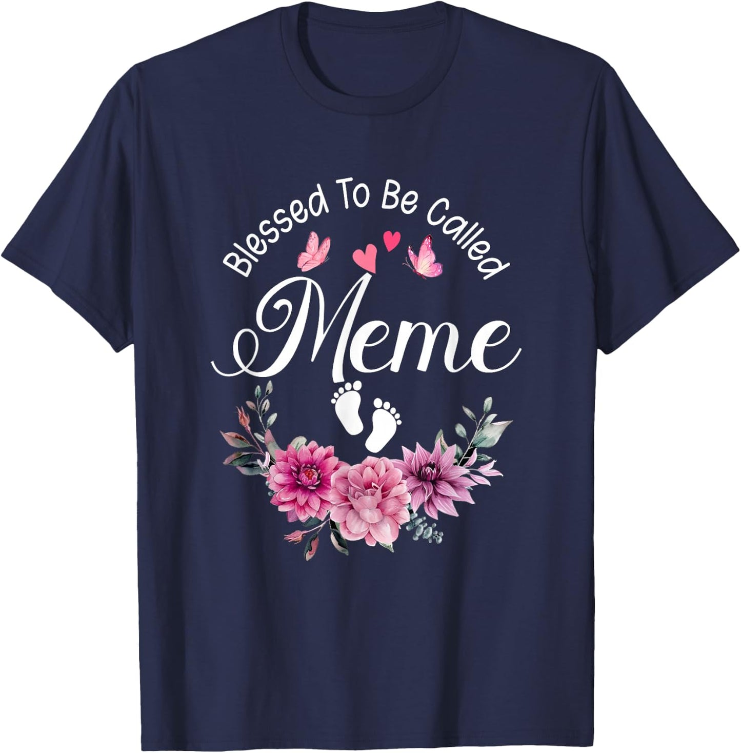 Blessed To Be Called Meme Women Floral Decor Meme T-Shirt - T-Shirt | Navy