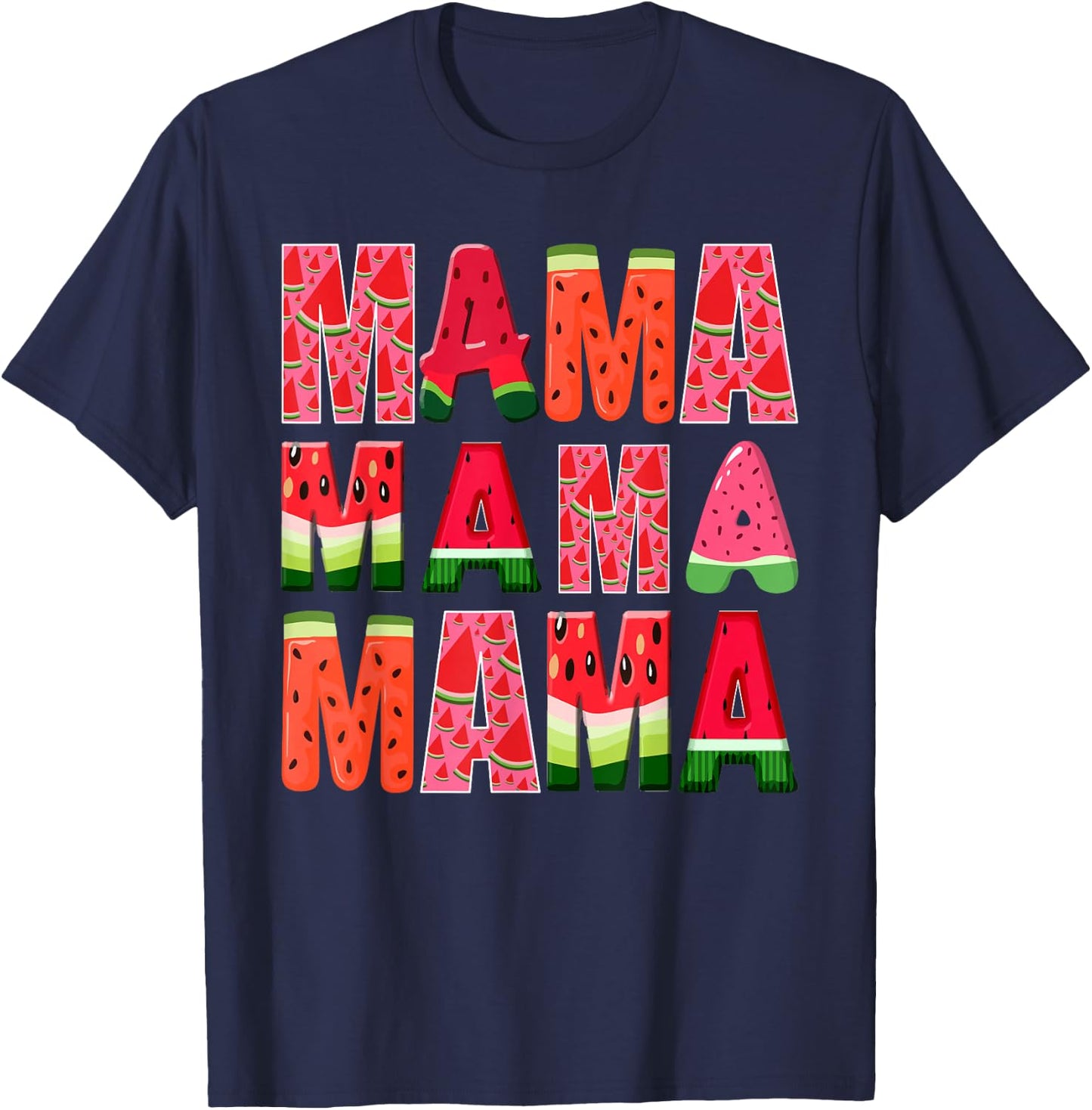 Watermelon Mama Summer Tropical Fruit Lovers Mom T-Shirt - T-Shirt | Navy