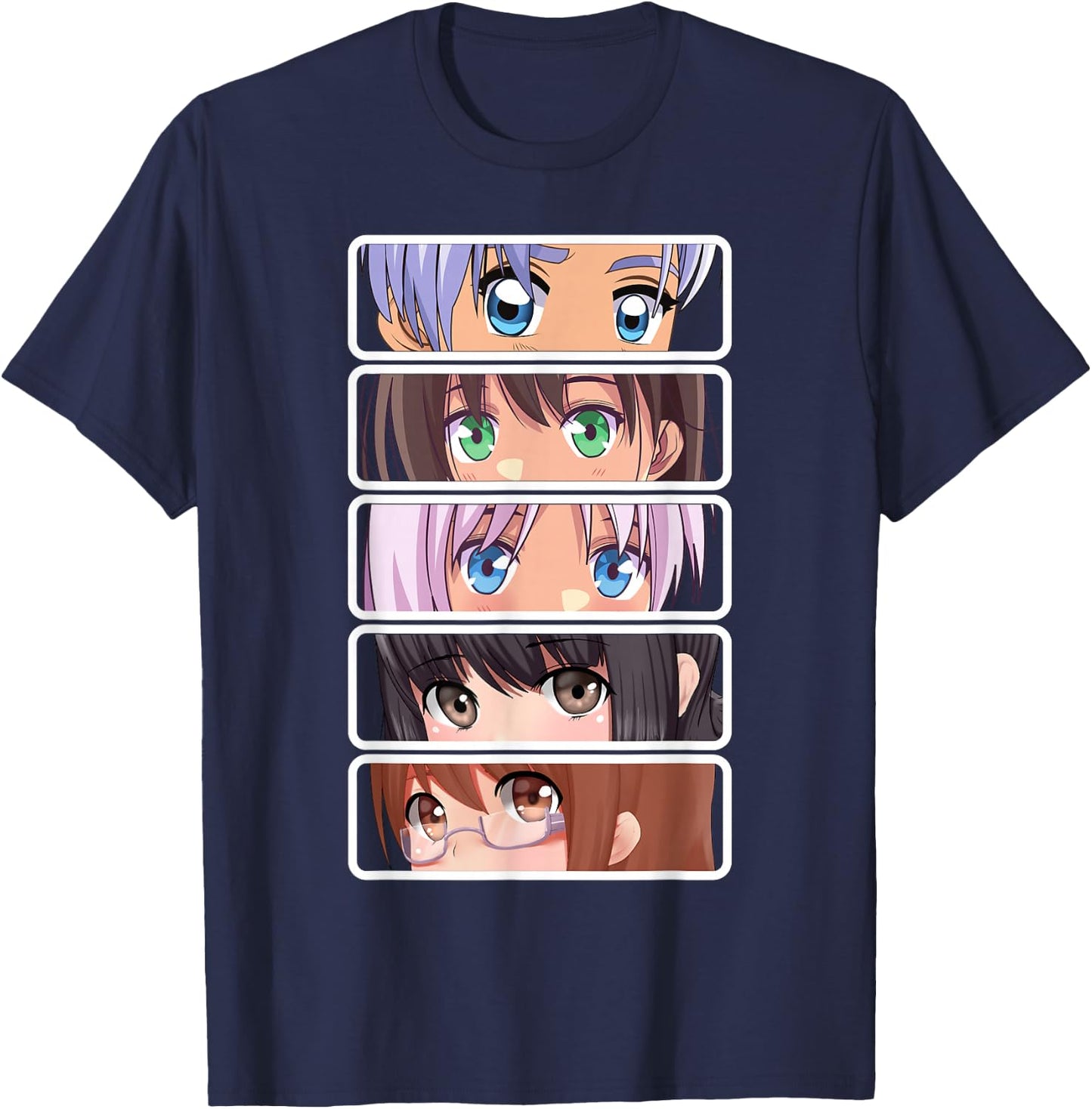 Manga Japanese Anime Graphic Faces Eyes T-Shirt - T-Shirt | Navy