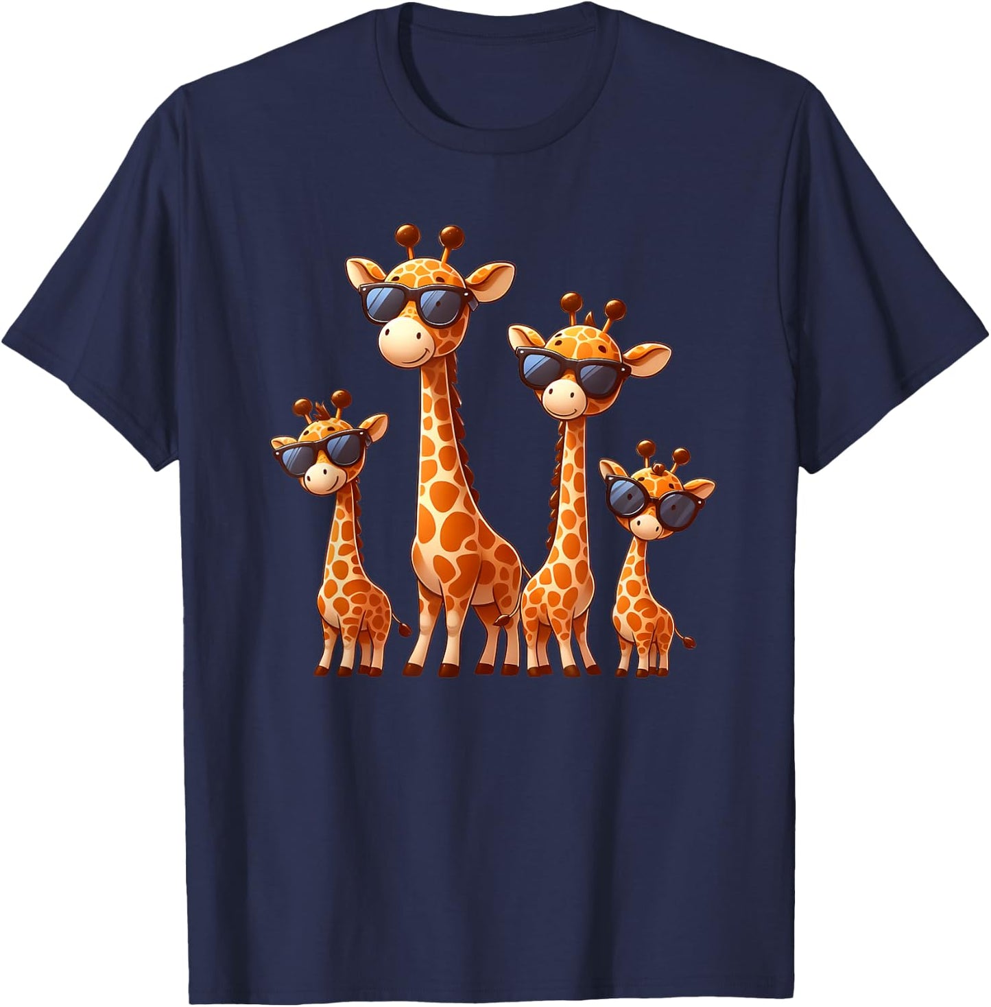 Giraffe Family Sunglasses Safari Zoo Lover Cartoon Giraffes T-Shirt - T-Shirt | Navy