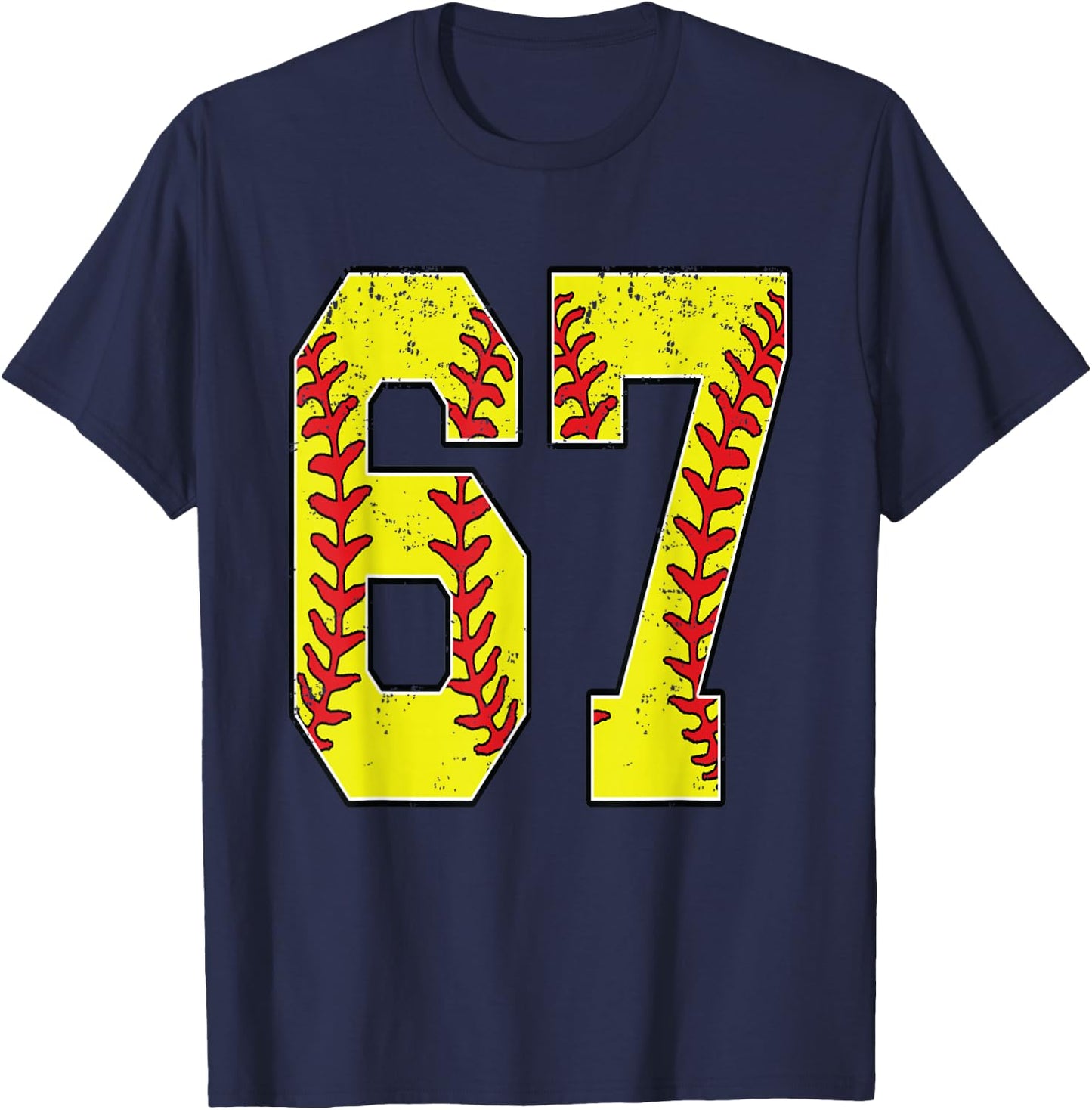 Number #67 Softball 67 Jersey Number Softball Lover T-Shirt - T-Shirt | Navy