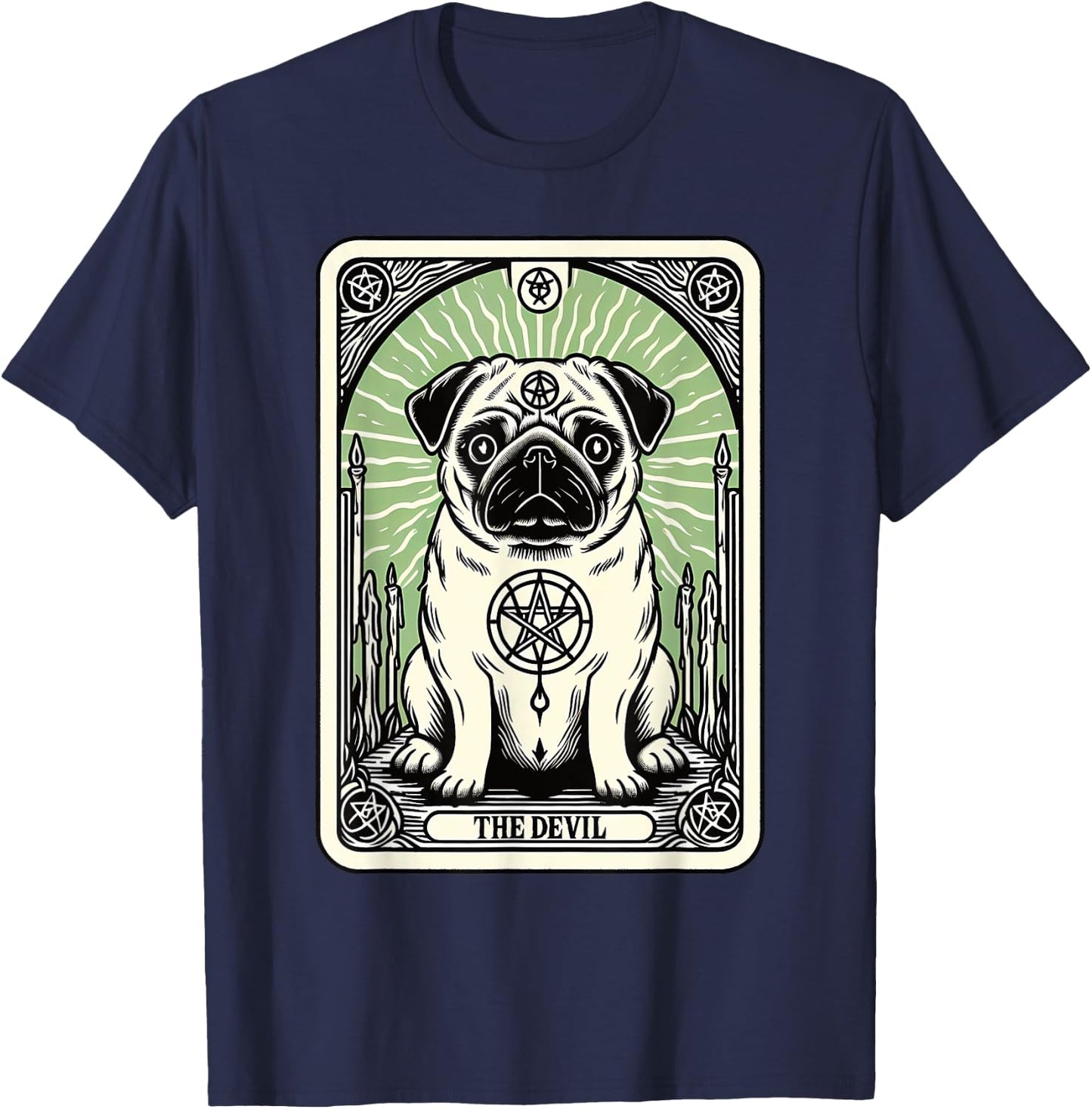 Tarot Card Dog The Devil, Satanic Goth Halloween Pug Women T-Shirt - T-Shirt | Navy