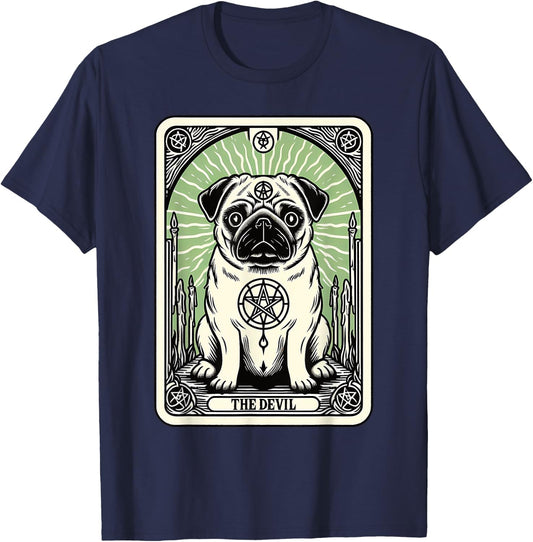 Tarot Card Dog The Devil, Satanic Goth Halloween Pug Women T-Shirt - T-Shirt | Navy