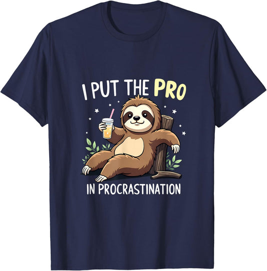I Put The Pro In Procrastination Sloth T-Shirt - T-Shirt | Navy
