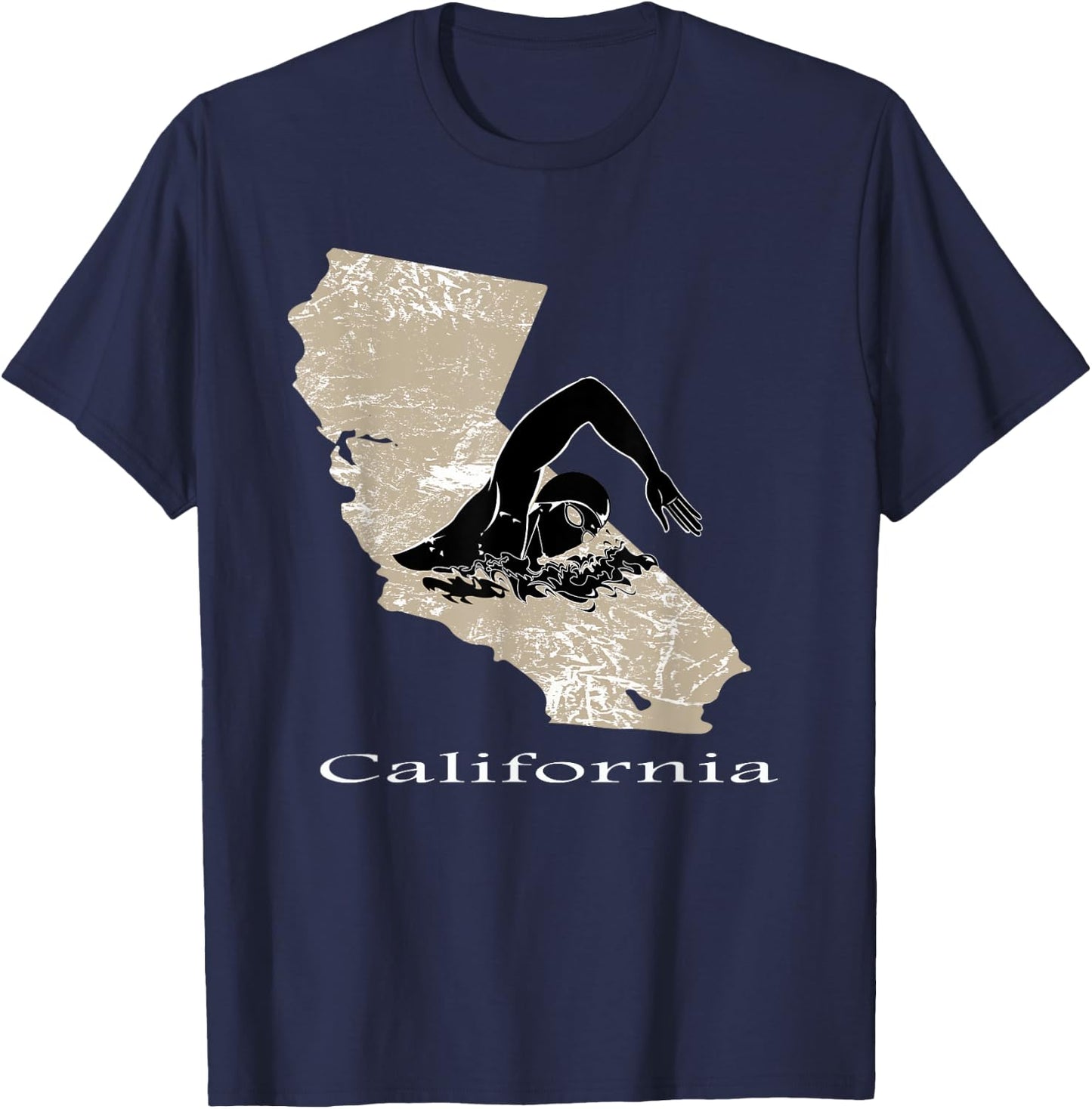Swim Swimmer T shirt Funny Swimming Cap California State T-Shirt - T-Shirt | Navy