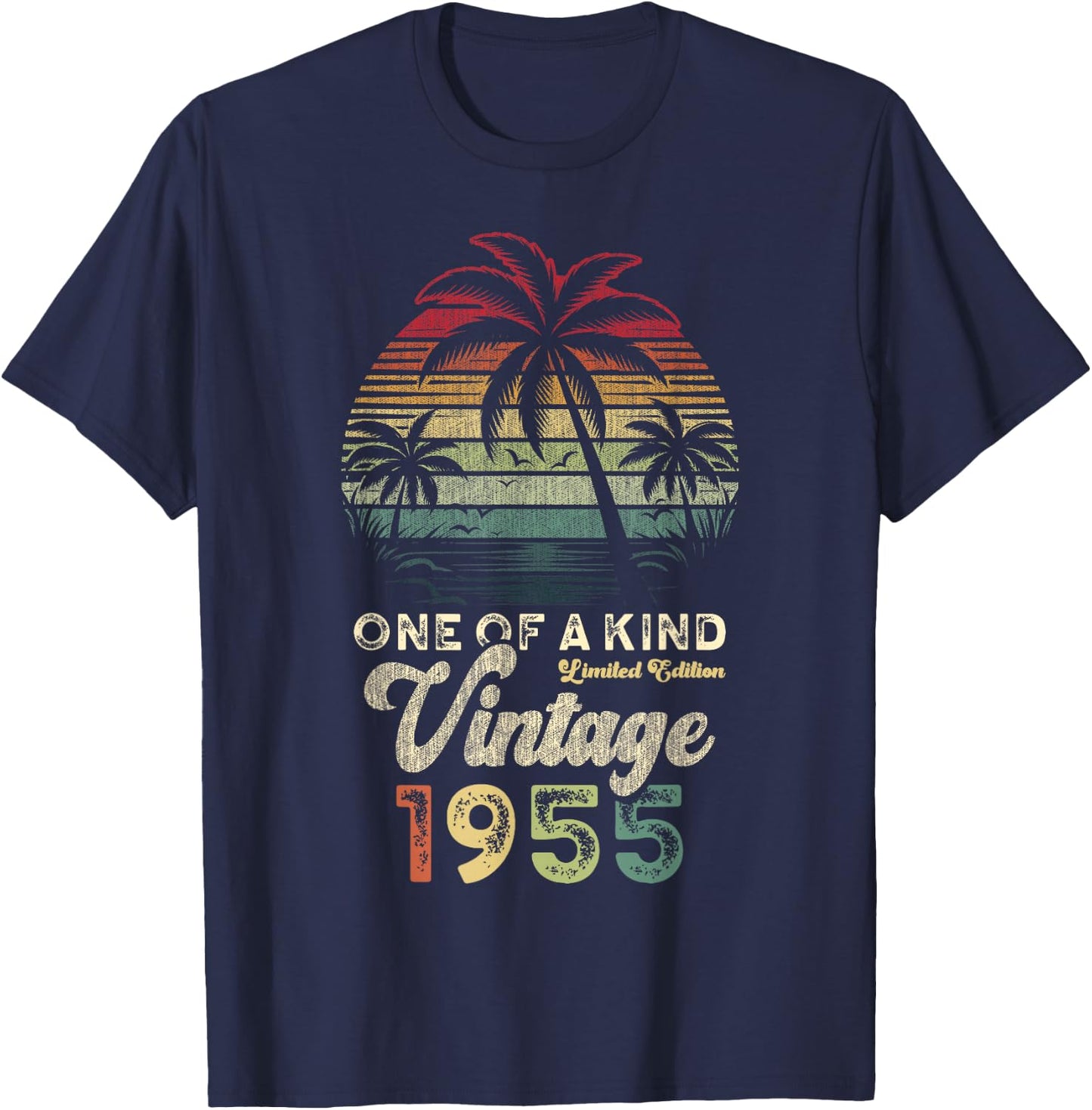 Vintage 1955 Birthday 71 Years Palm Trees Retro Sunset T-Shirt - T-Shirt | Navy