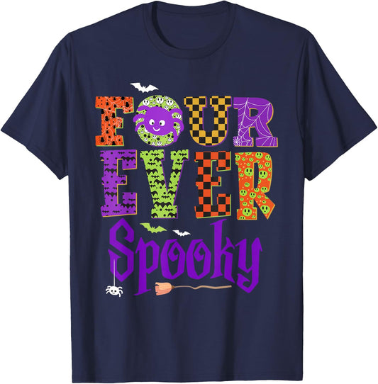 Four Ever Spooky Ghost Halloween 4th Birthday Party Kids T-Shirt - T-Shirt | Navy