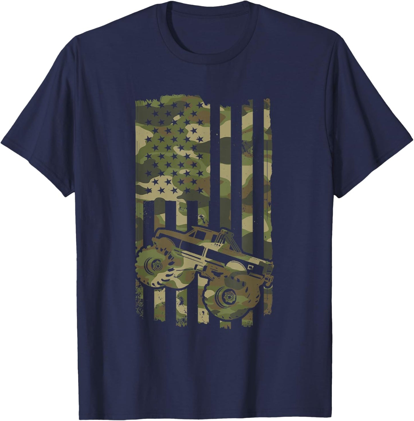 Monster Trucker Retro Monster Truck USA Flag 4th July T-Shirt - T-Shirt | Navy