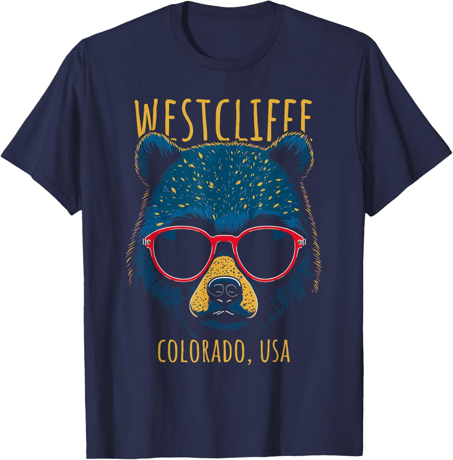 Westcliffe Colorado USA Bear Wearing Sunglasses Design T-Shirt - T-Shirt | Navy