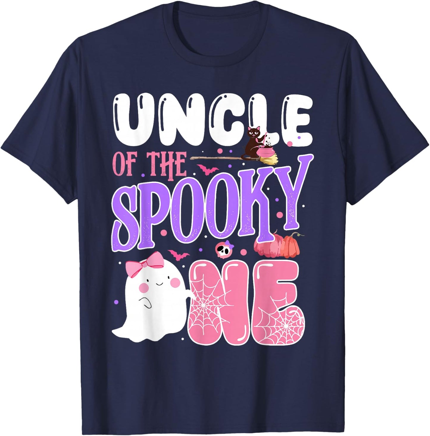 Uncle Of The Spooky One 1st Birthday Halloween Pink Ghost T-Shirt - T-Shirt | Navy