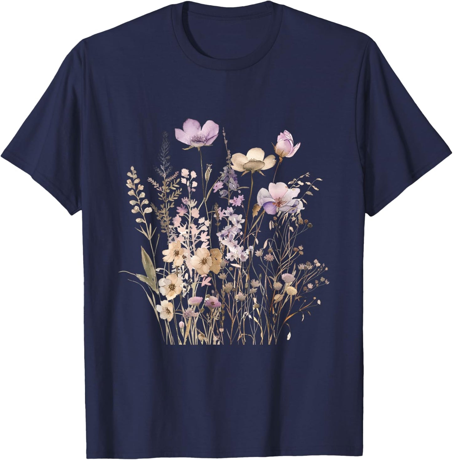 Summer Flower Botanical Nature Lover Floral Art Wildflower T-Shirt - T-Shirt | Navy