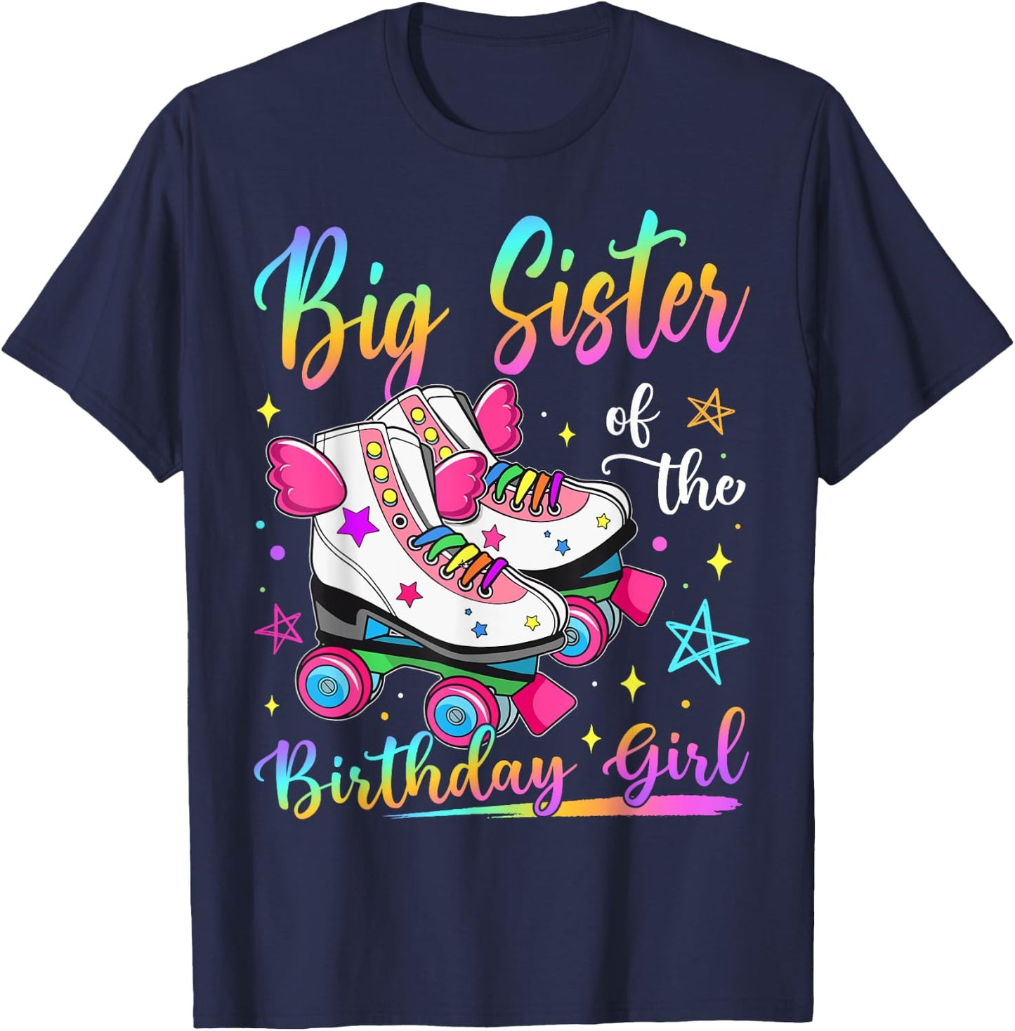 Big Sister Of The Birthday Girl Rolling Skate Family T-Shirt - T-Shirt | Navy