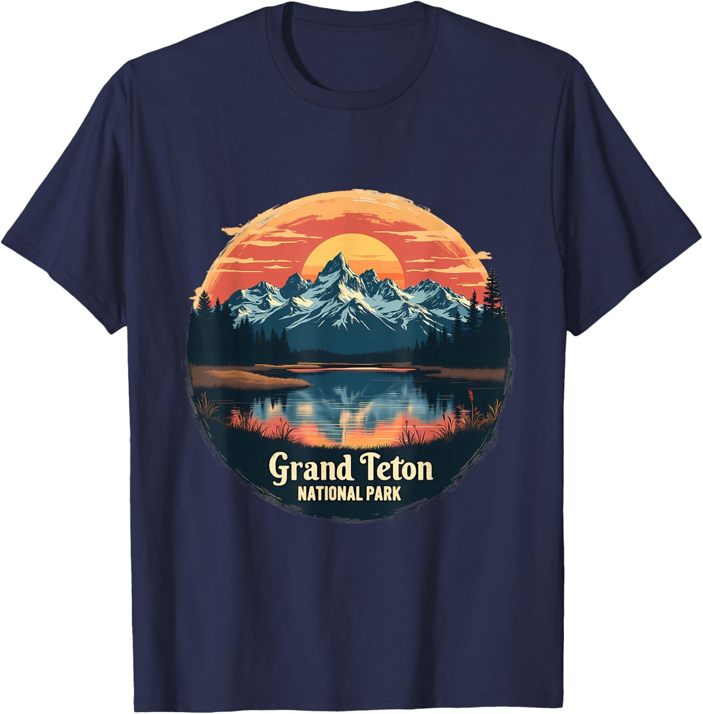 Grand Teton National Park Sunset Reflection T-Shirt - T-Shirt | Navy