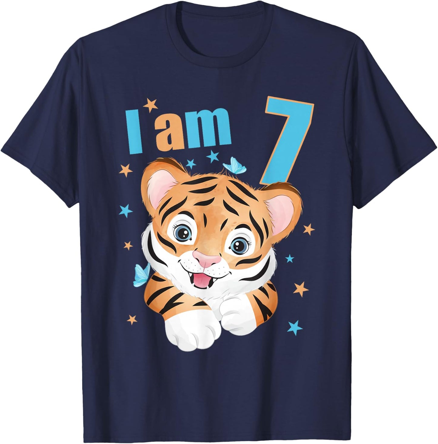 7 Years old 7 birthday outfit Boy girl Tiger T-Shirt - T-Shirt | Navy