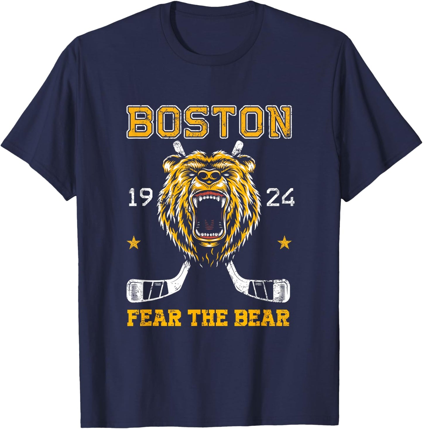 Boston Ice Hockey Fear the Bear T-Shirt - T-Shirt | Navy