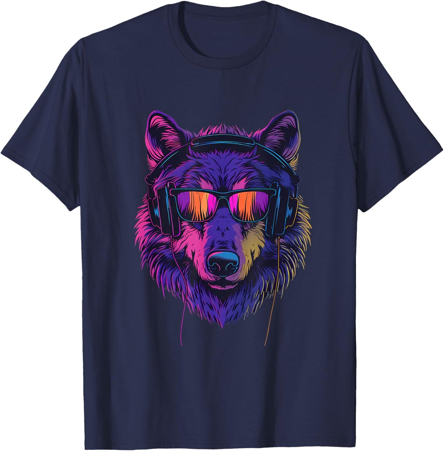 DJ Wolf EDM Beatmaker Music Headphones Techno House T-Shirt - T-Shirt | Navy