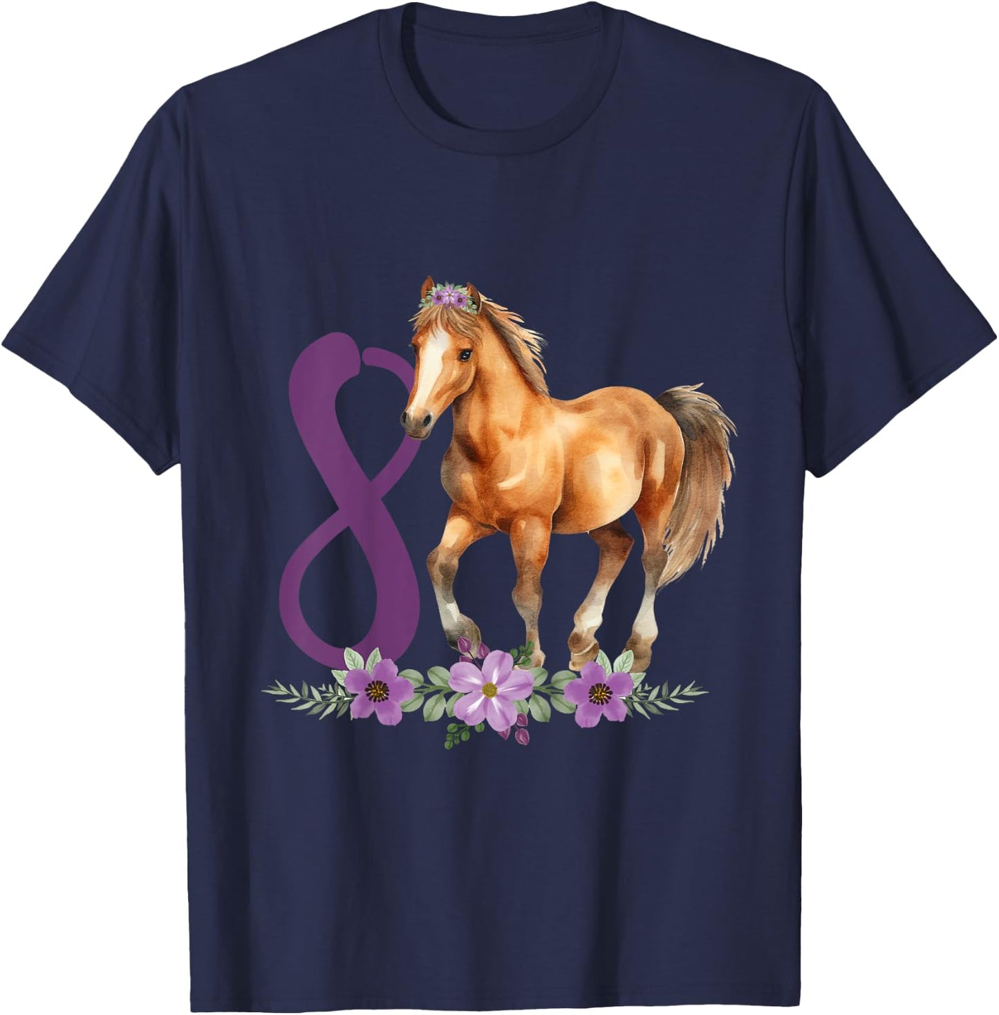 Kids 8th Birthday Horse 8 Years Old Eight Finally 8 Birthday Girl T-Shirt - T-Shirt | Navy