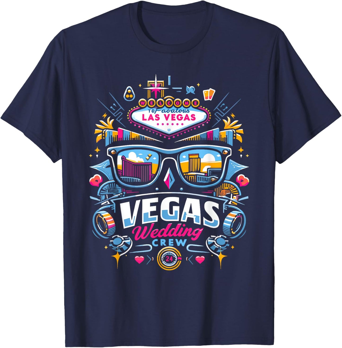 Vegas Wedding Crew Shirt Married in Vegas Vegas Wedding T-Shirt - T-Shirt | Navy