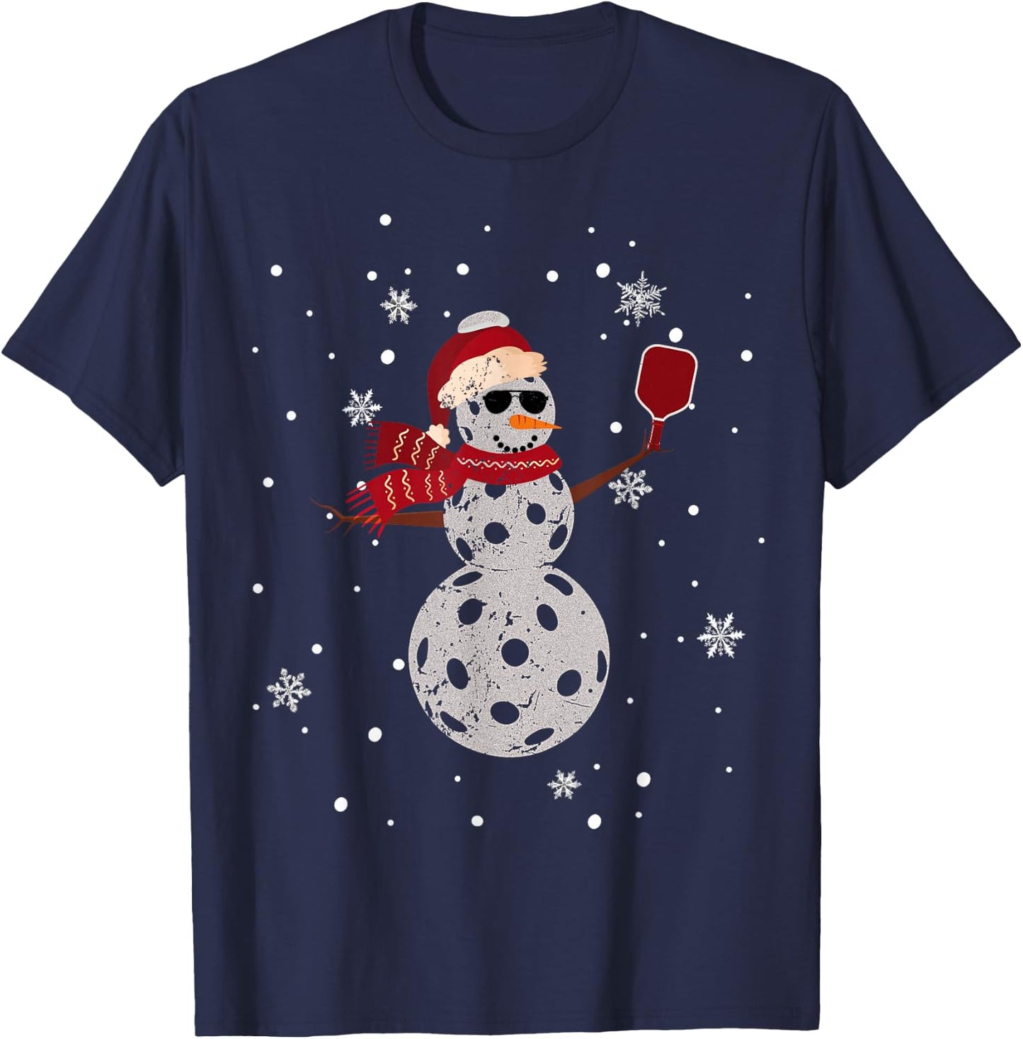 Santa Hat Snowman Family Xmas Matching Pickleball Christmas T-Shirt - T-Shirt | Navy