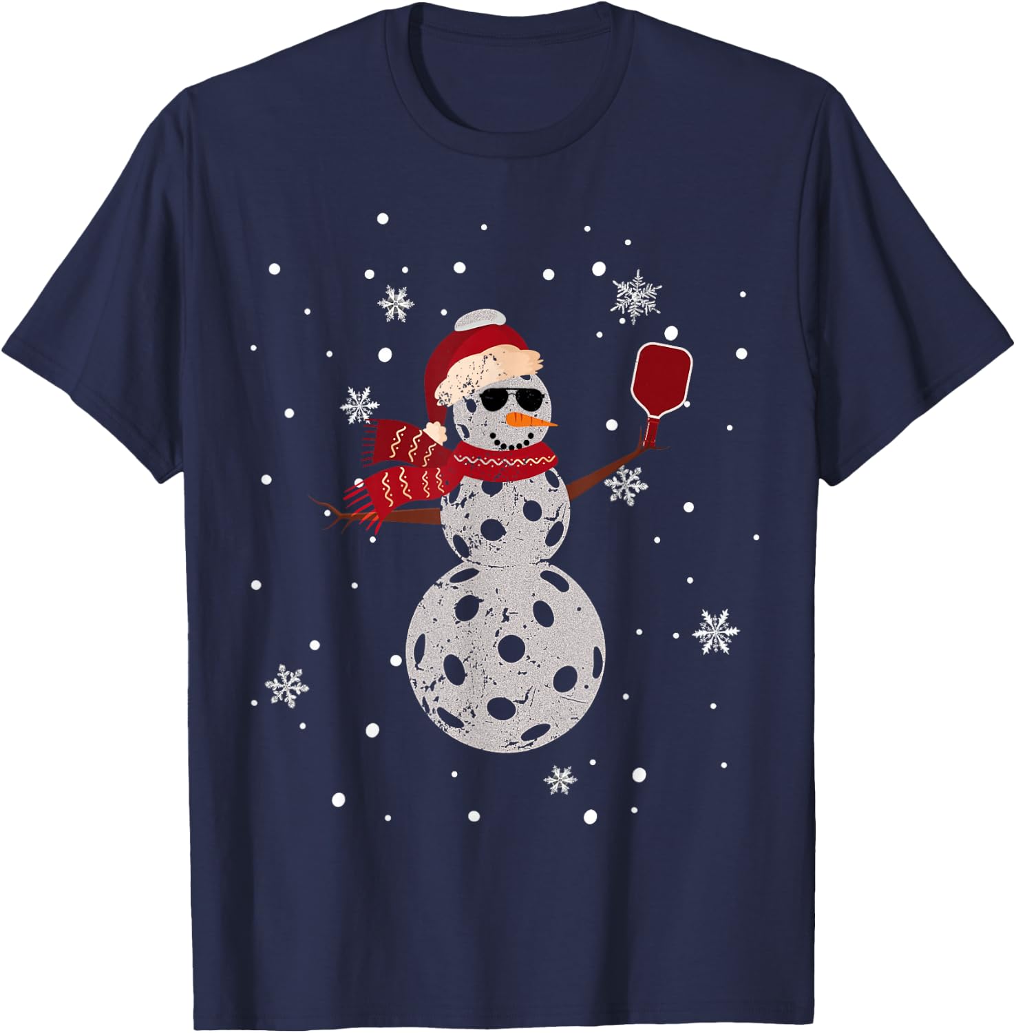 Santa Hat Snowman Family Xmas Matching Pickleball Christmas T-Shirt - T-Shirt | Navy