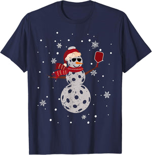 Santa Hat Snowman Family Xmas Matching Pickleball Christmas T-Shirt - T-Shirt | Navy