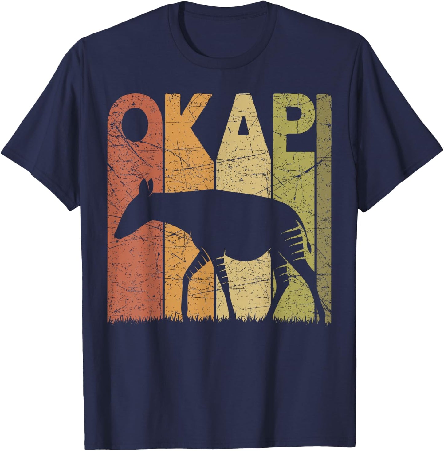 Okapi Vintage Forest Giraffe Okapi Retro Zoology T-Shirt - T-Shirt | Navy