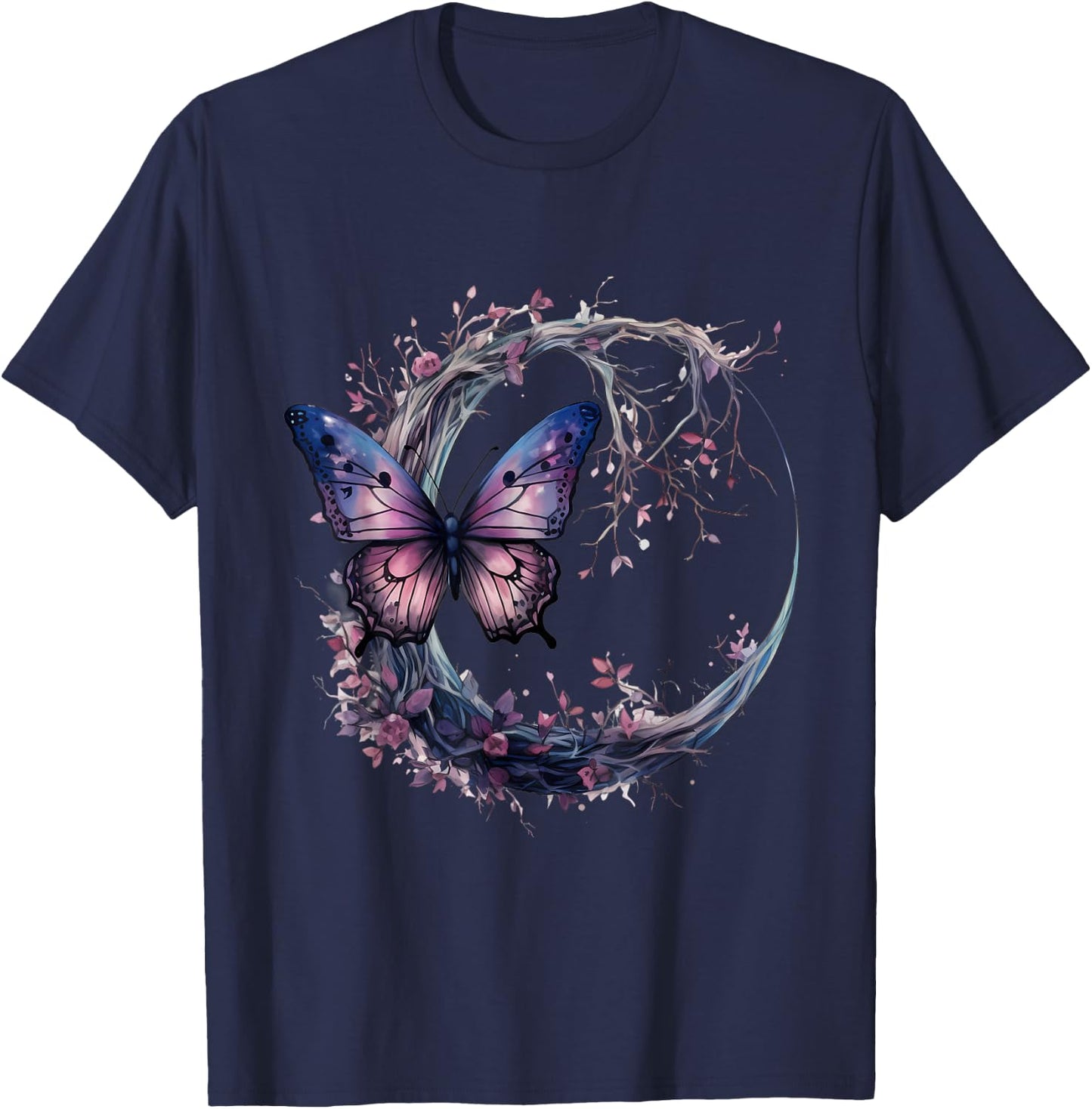Butterfly Wildlife Moon Fantasy Animal Art Nature Artwork T-Shirt - T-Shirt | Navy