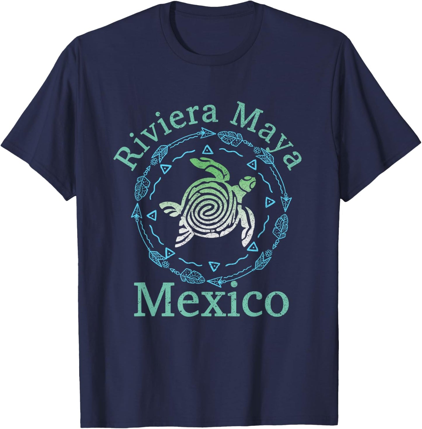 Riviera Maya Mexico Vintage Tribal Turtle Riviera Maya T-Shirt - T-Shirt | Navy