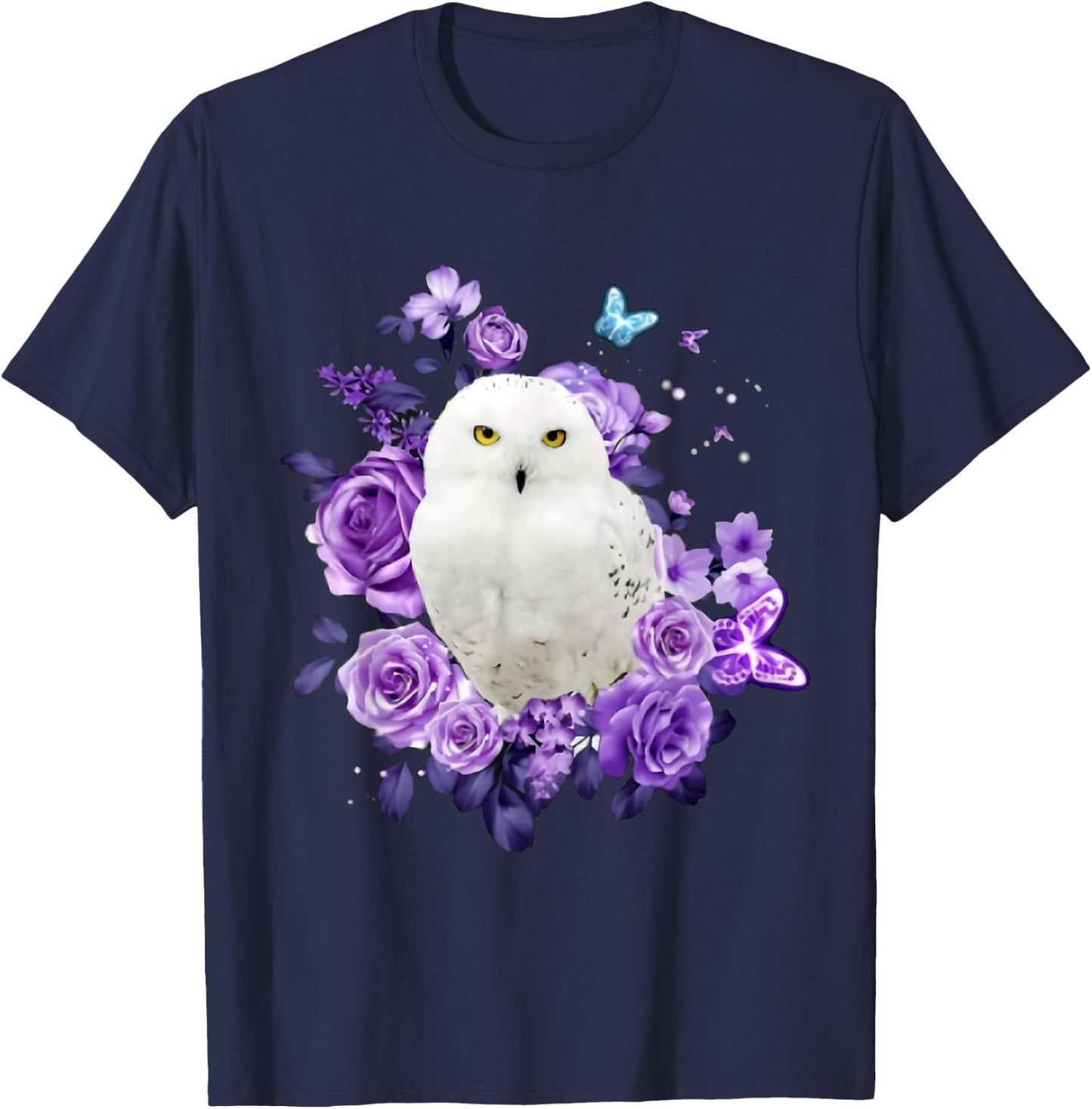 Owl Purple Rose Collection Cute Owl Lover Gift T-Shirt - T-Shirt | Navy