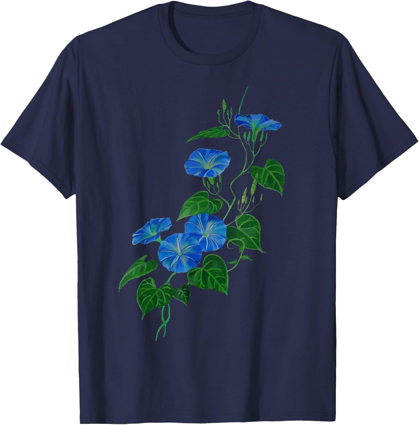 Victorian Style Morning Glory Wildflower Vine T-Shirt - T-Shirt | Navy