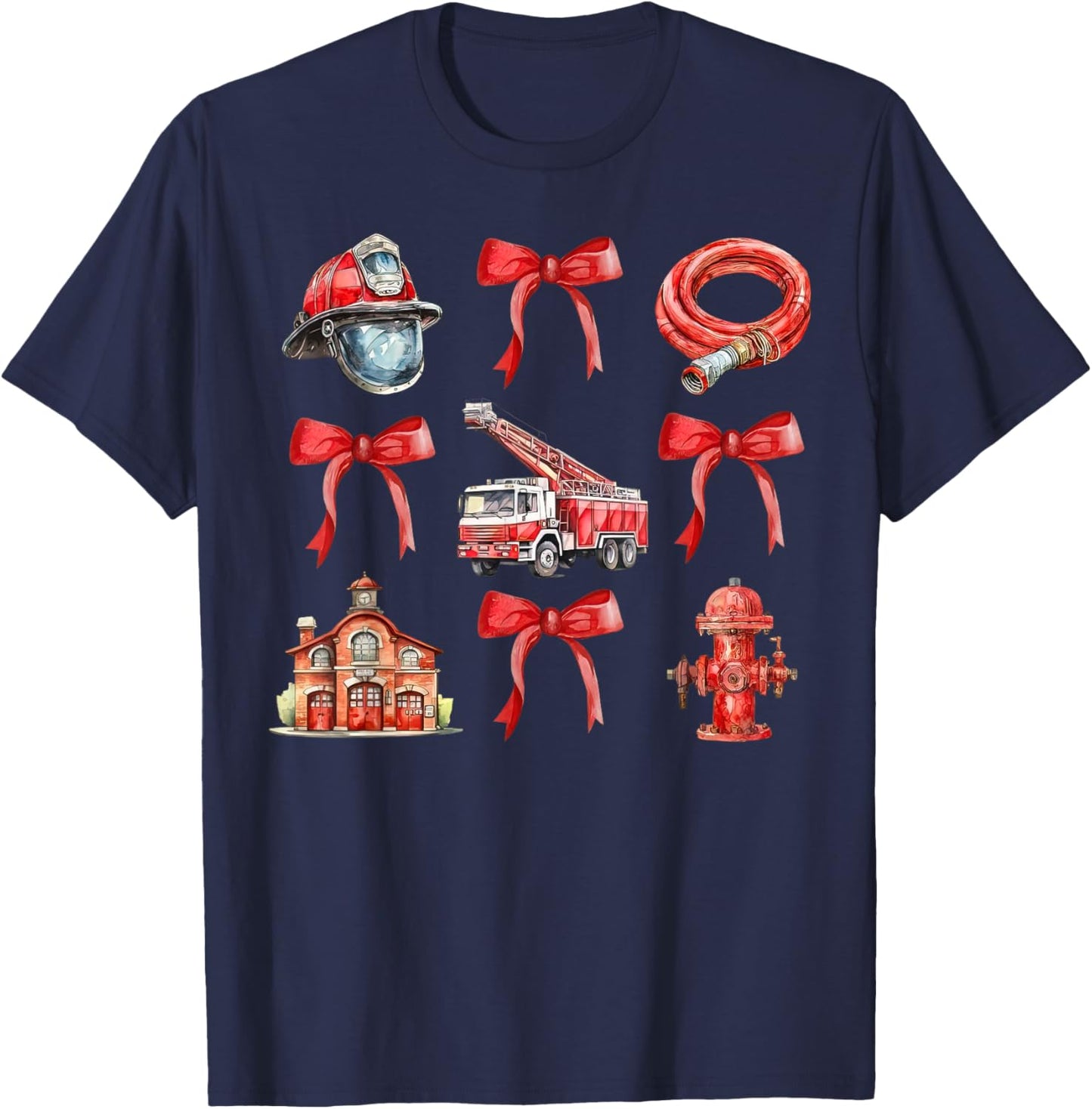 Vintage Coquette Bow Firefighter Firehouse Fireman Men Women T-Shirt - T-Shirt | Navy