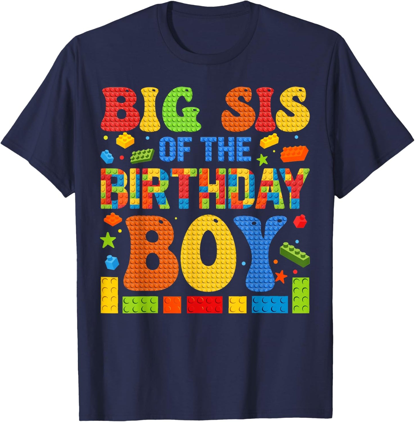 Big Sis Of The Birthday Boy Building Block Birthday Party T-Shirt - T-Shirt | Navy