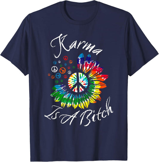 Karma Is A Bitch Sunflower Peace T-Shirt - T-Shirt | Navy