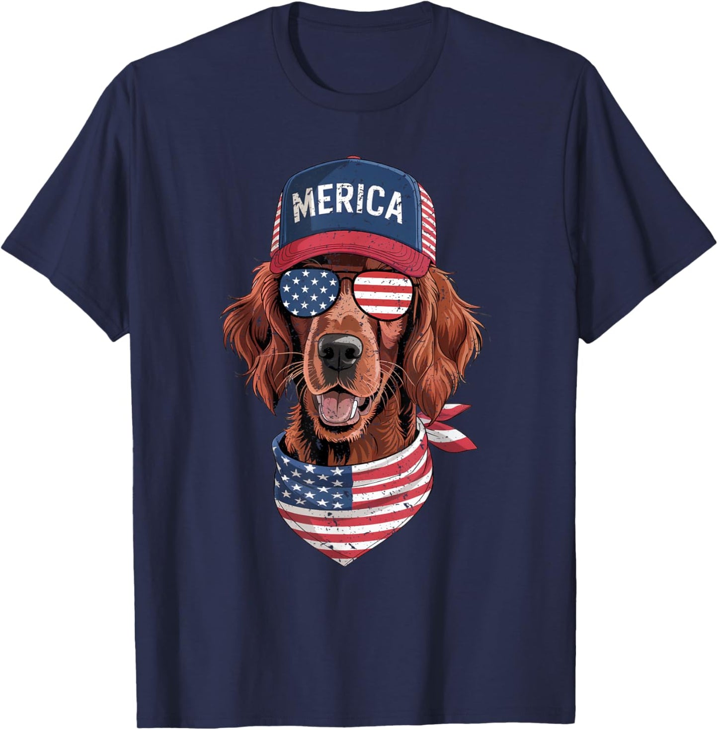 Irish Setter 4th of July US American Flag Dog Patriotic T-Shirt - T-Shirt | Navy