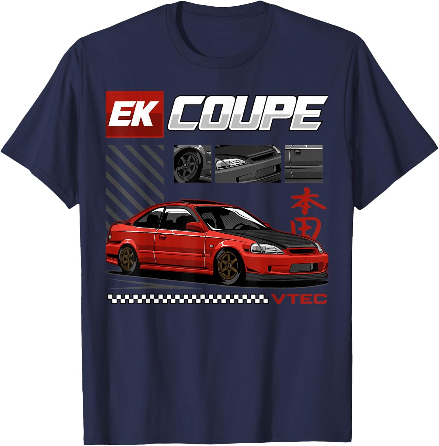 Civic EK Coupe Type R Japanese Car , Small, Black T-Shirt - T-Shirt | Navy