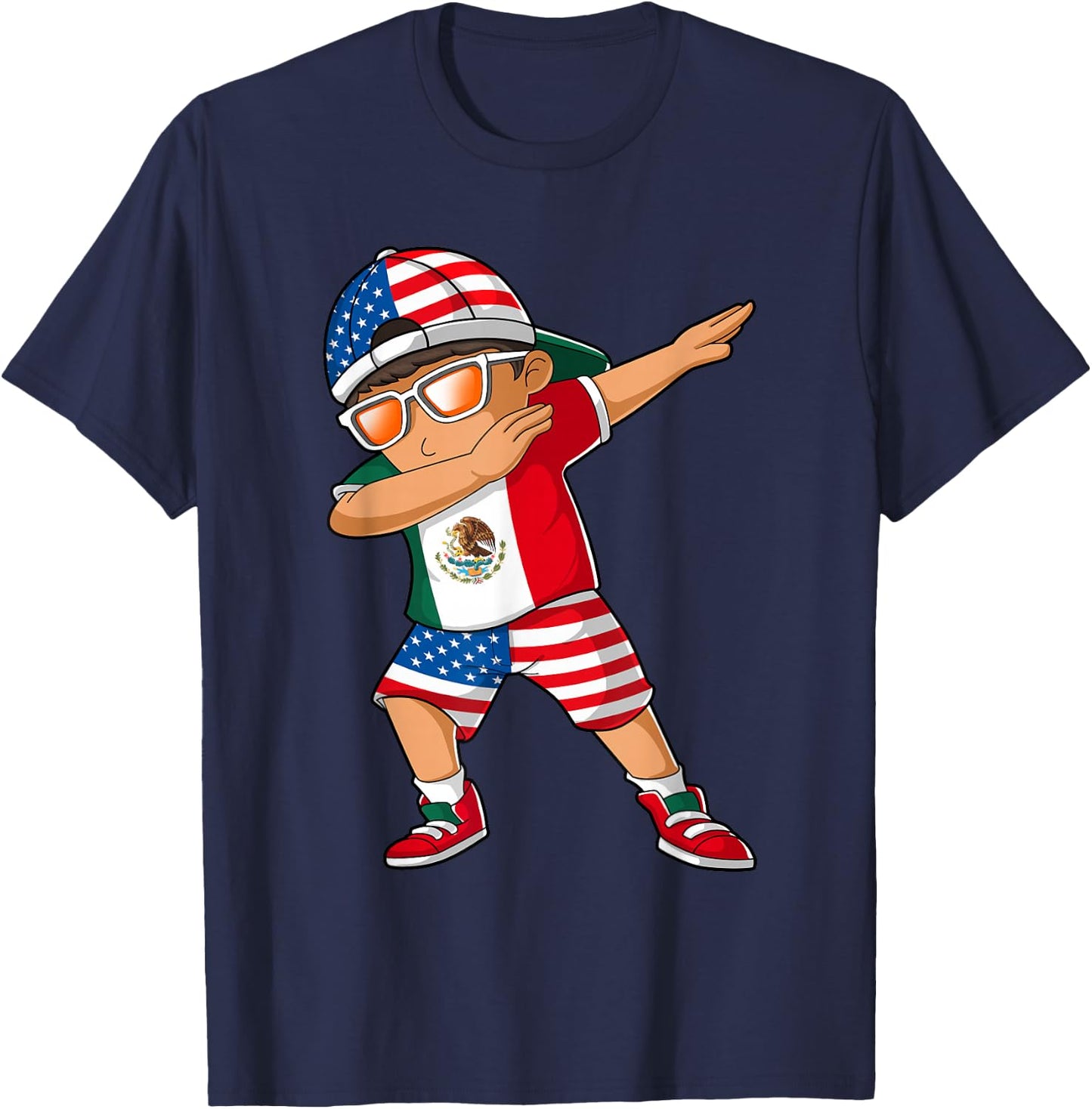 Half American Half Mexican Boy Kid Mexico Flag Patriotic Small T-Shirt - T-Shirt | Navy