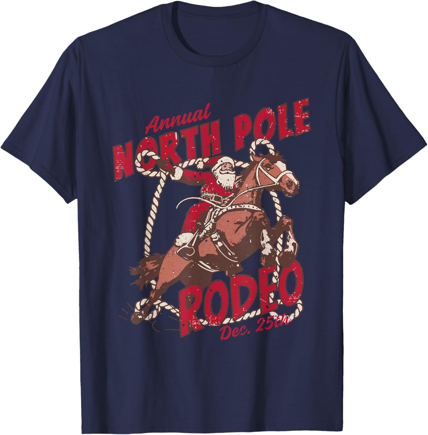Retro Funny Western Christmas Santa Claus North Pole Rodeo T-Shirt - T-Shirt | Navy