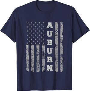 Auburn, Alabama, American Flag T-Shirt - T-Shirt | Navy