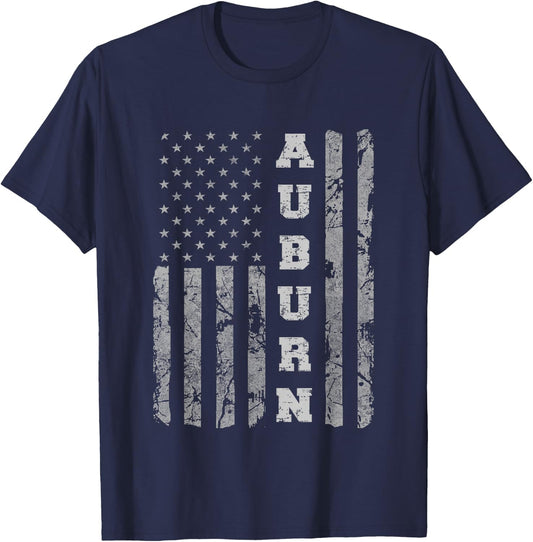 Auburn, Alabama, American Flag T-Shirt - T-Shirt | Navy