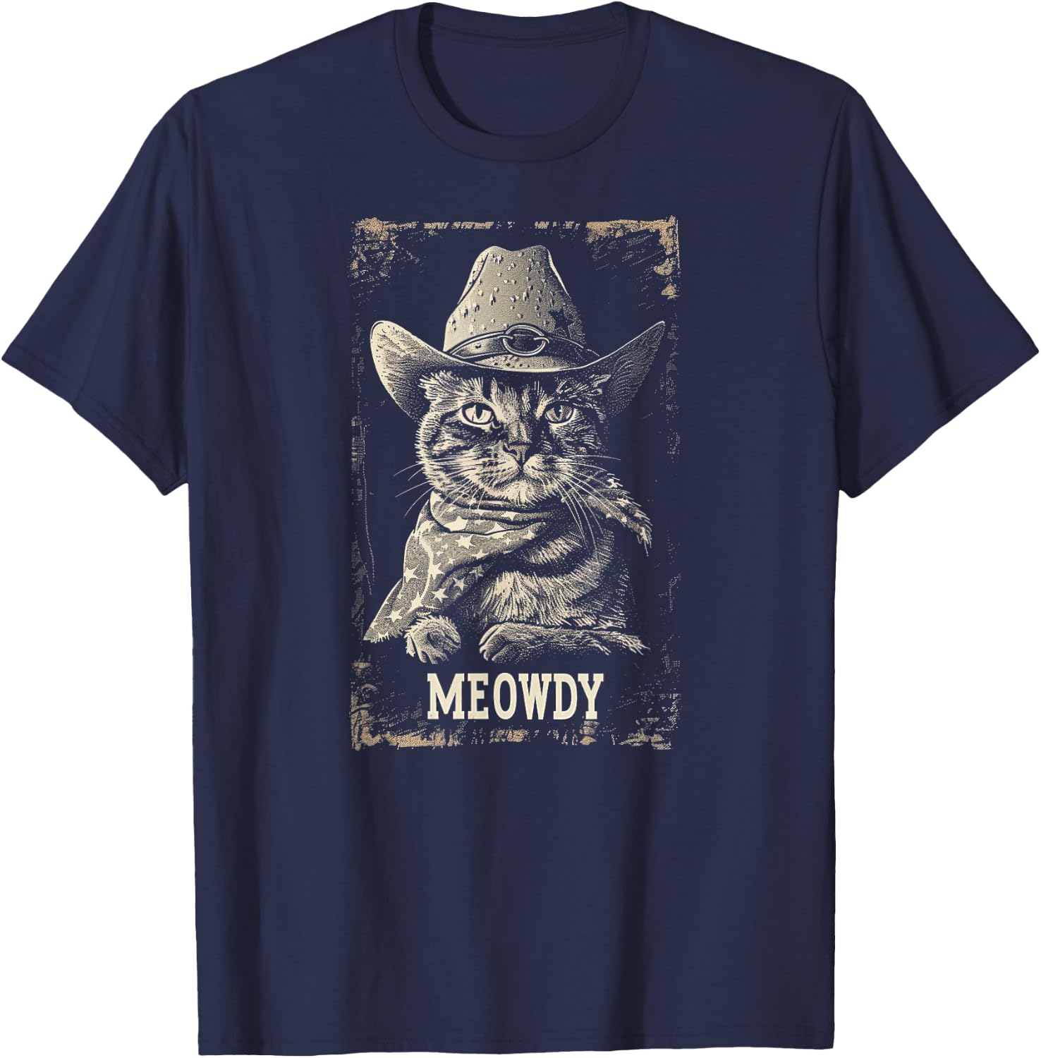 Meowdy Cat, Cowboy Kitten, Country Music T-Shirt - T-Shirt | Navy