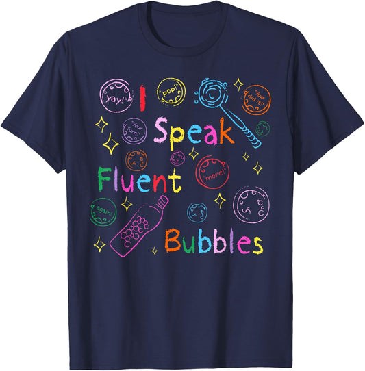 Retro I Speak Fluent Bubbles SLP Speech Language Pathologist T-Shirt - T-Shirt | Navy