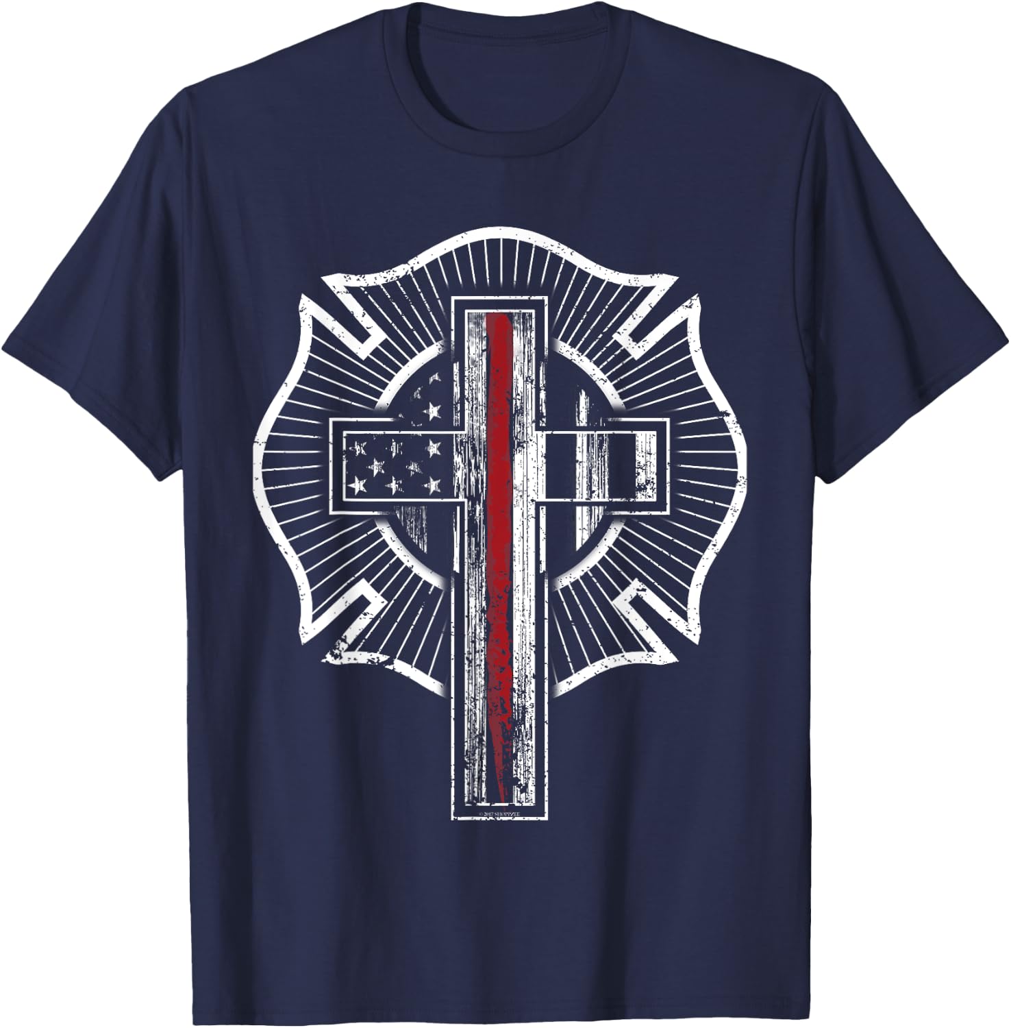 Firefighter Shirt Christian Thin Red Line Maltese Cross T-Shirt - T-Shirt | Navy