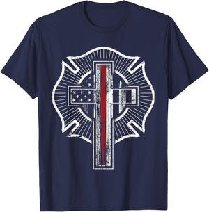 Firefighter Shirt Christian Thin Red Line Maltese Cross T-Shirt - T-Shirt | Navy