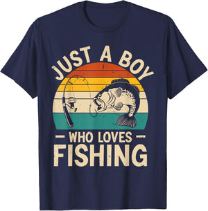 Funny Fishing Shirt for Kids Boys Fisherman Bass Fish T-Shirt - T-Shirt | Navy
