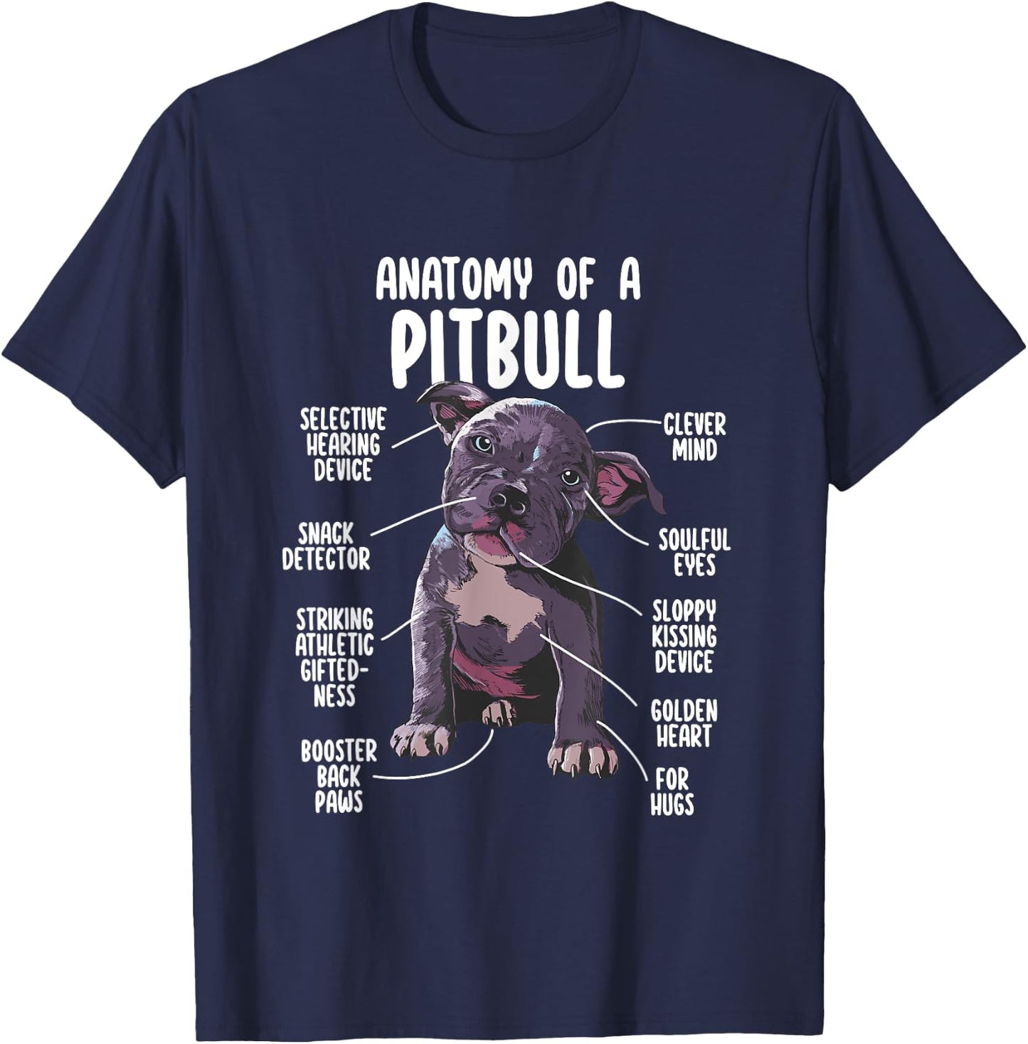 Anatomy Of A Pitbull Shirt Pittie Dog Funny Pitbull Lover Women Girls Kids T-Shirt - T-Shirt | Navy