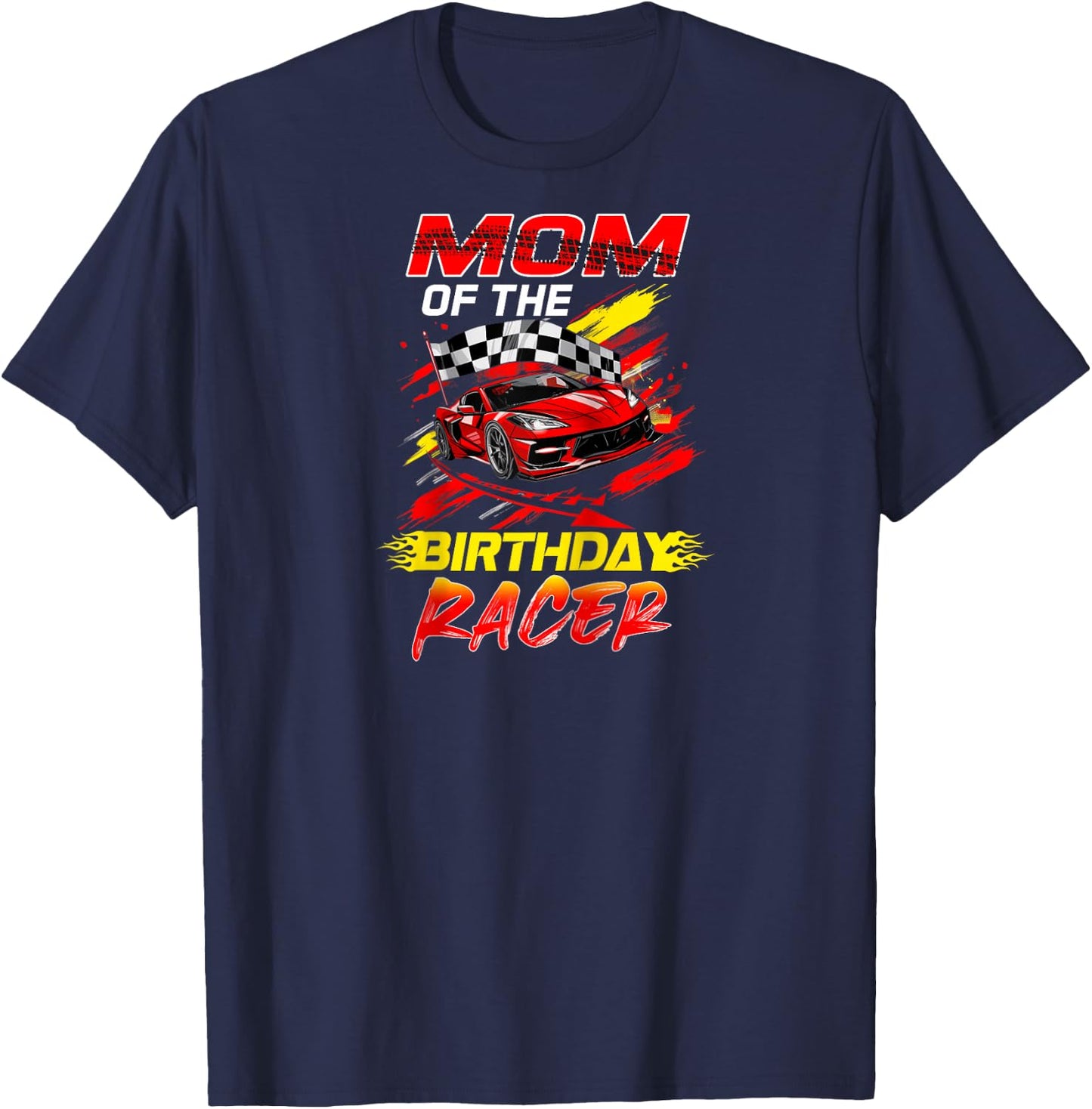 Mom Of The Birthday Racer Race Car Party Family Matching Raglan Baseball T-Shirt - T-Shirt | Navy