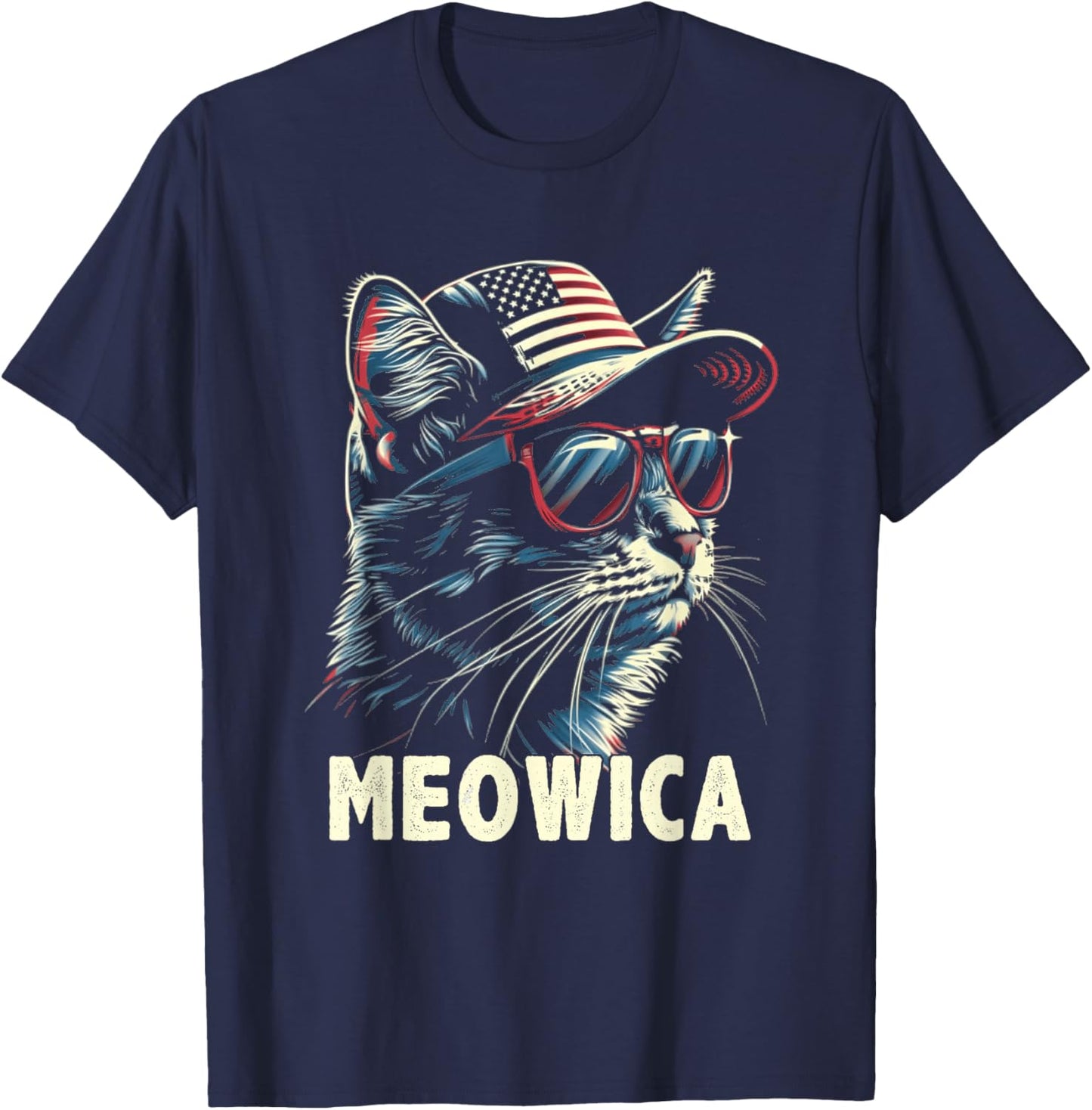4th of July Cat Meowica Cat Lover USA America T-Shirt - T-Shirt | Navy