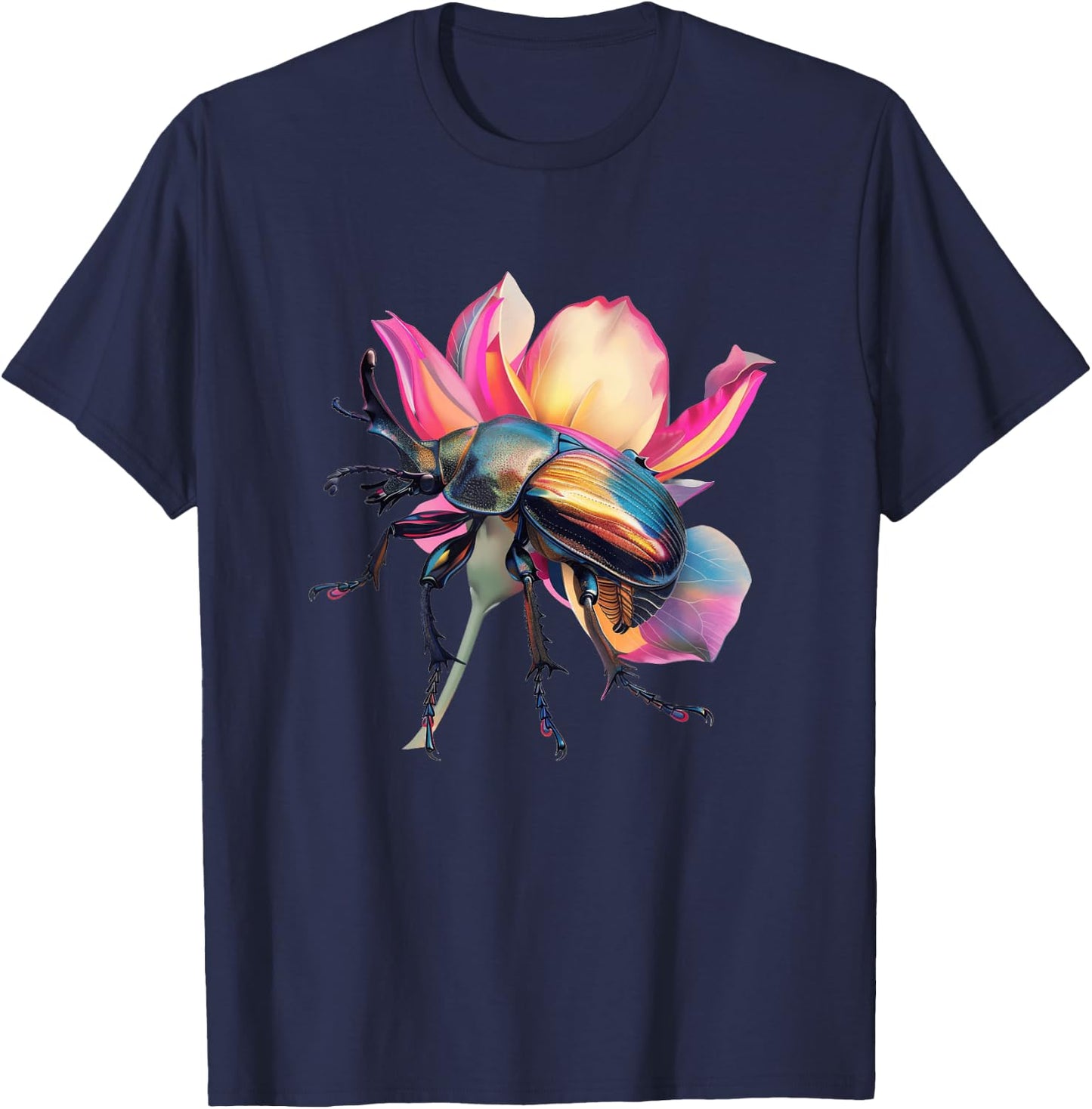 Hercules Beetle On A Flower Petal T-Shirt - T-Shirt | Navy