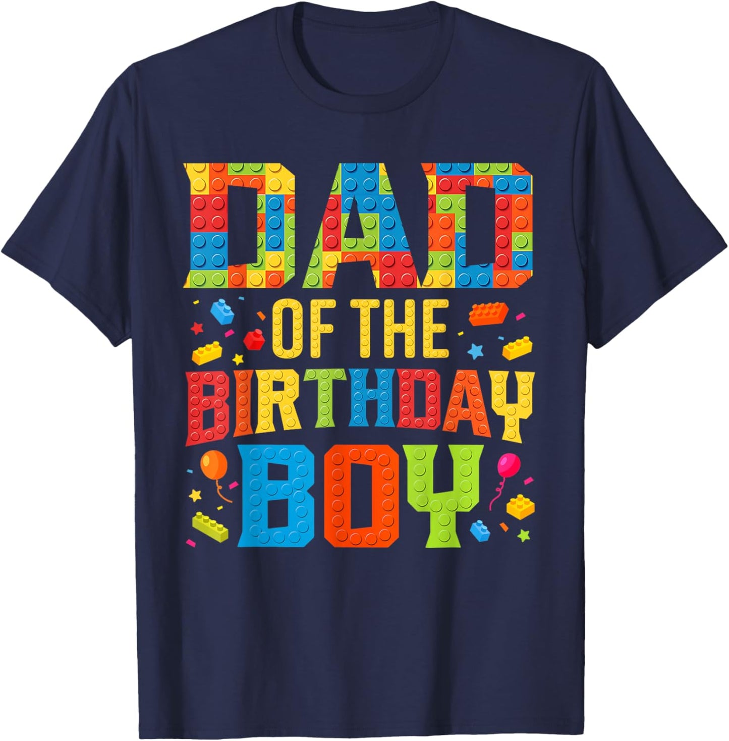 Dad Of The Birthday Boy Master Builder Building Blocks Kids T-Shirt - T-Shirt | Navy