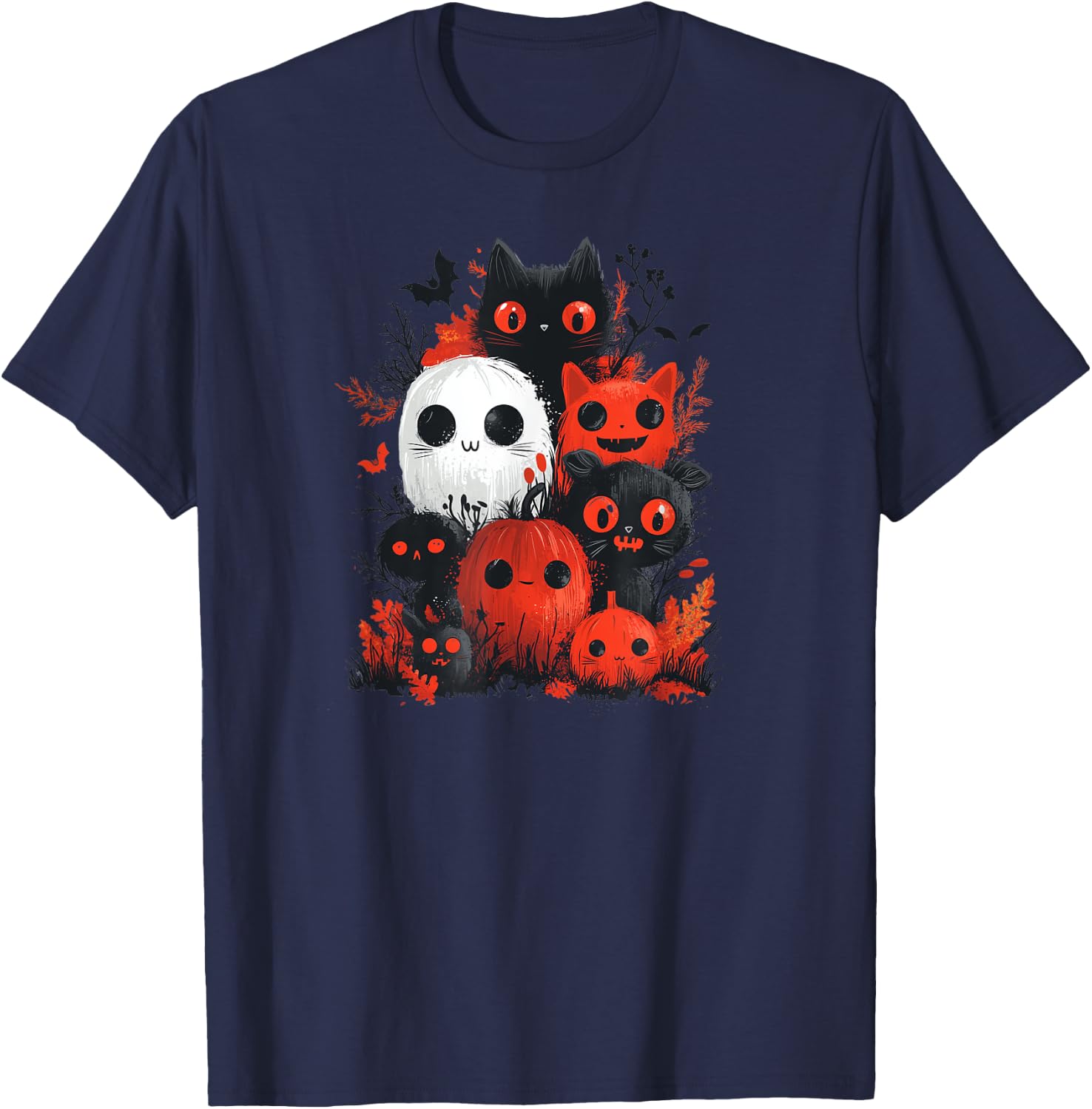 Halloween Black Cats and Red Ghost Fun for Kids and Adults T-Shirt - T-Shirt | Navy
